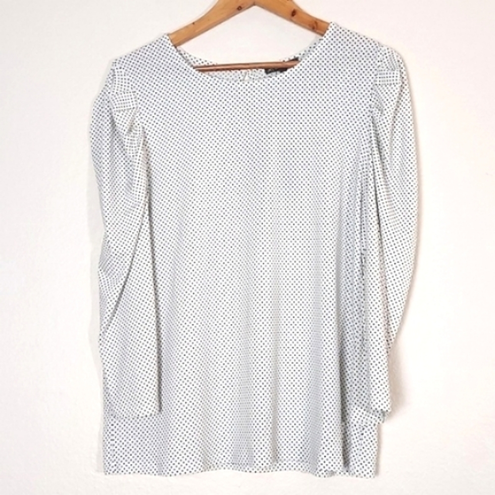 NEW Adrianna Papell Blouse Polka Dot Puff Sleeve Shirt Size Large
